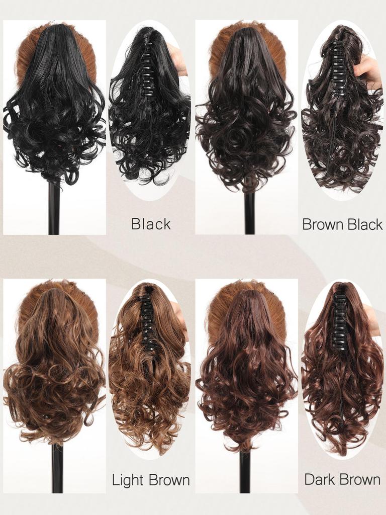 Synthetic 10Inch Ponytail Claw Clip Ponytail Extensions Short Curly Ponytail Ladies Black Brown Hair Clip for Women