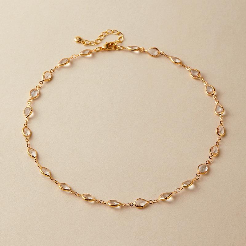 Modische Gold Tränentropfen Schwarzes Glas Schlüsselbein Halskette Für Damen