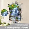 Kaputte Wandloch Kunst Berg Wald Wasserfall PVC Wandbild Aufkleber auf Tür Schrank Kühlschrank für Heimdekoration Ästhetische Räume