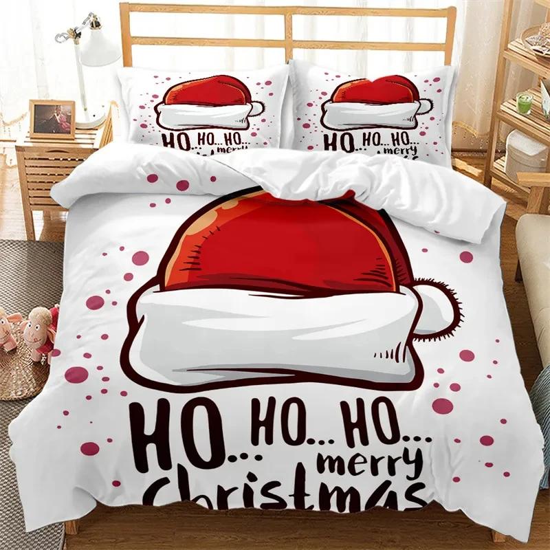 Red Christmas Duvet Cover Santa Claus Snowman Twin King Bedding Set Microfiber 2/3Pcs Cartoon Comforter Cover With Pillowcases