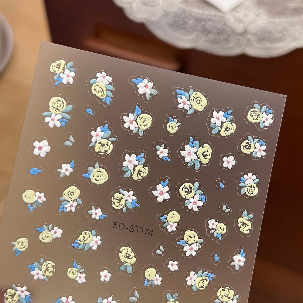 New Fresh Rose Daisy Flower Nail Art Sticker 5D Embossed 3D Three-dimensional Uncurled Nail Sticker