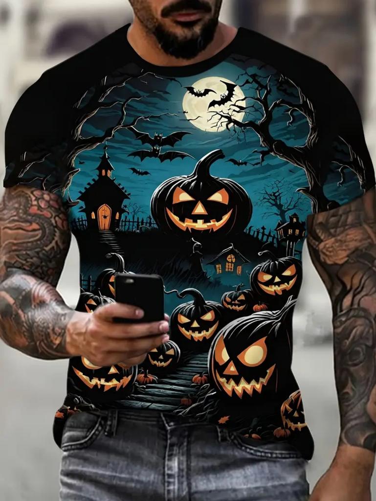 Halloween Men's T-shirt Retro 3D Printed Summer Short Sleeved Top Fashionable Casual Personalized Round Neck Clothing