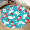 Cute Rabbit Round Rug Cartoon Bunny Flower Pattern Modern Home Decor Carpet Soft Non-Slip Floor Mat for Living Room Bedroom