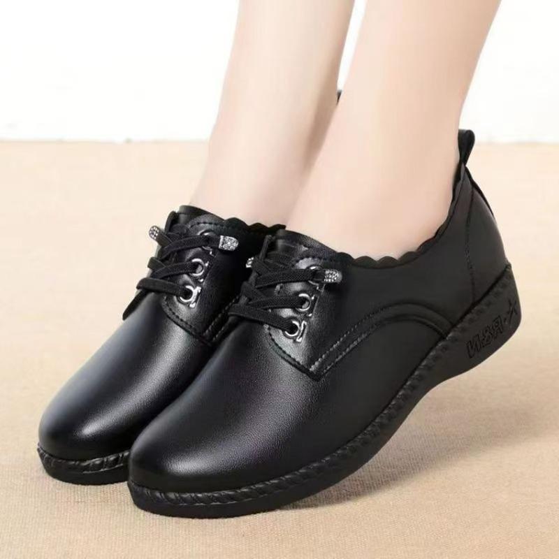 Casual super soft non-slip shoes autumn women's flat bottom shallow mouth single shoes women's small leather shoes