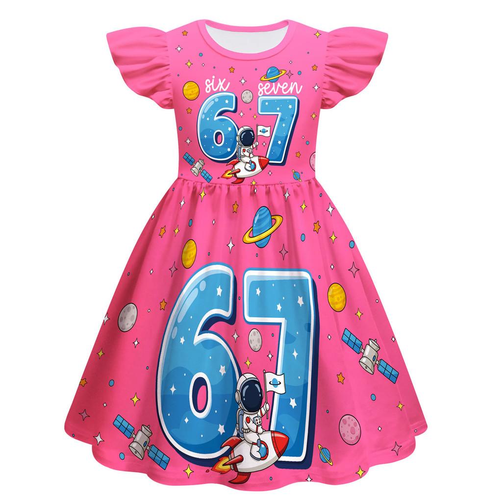 82865 Kinder Mädchen Steal a Brainrot 67 Print Rüschen Ärmellos Prinzessin Kleid