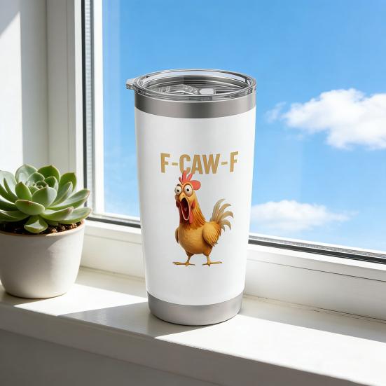 Kaffeebecher aus Edelstahl mit geheimem Zitat, doppelwandig isolierter Thermobecher, auslaufsicherer Reisebecher für heiße und kalte Getränke, F-Caw-F Lustiges Huhn