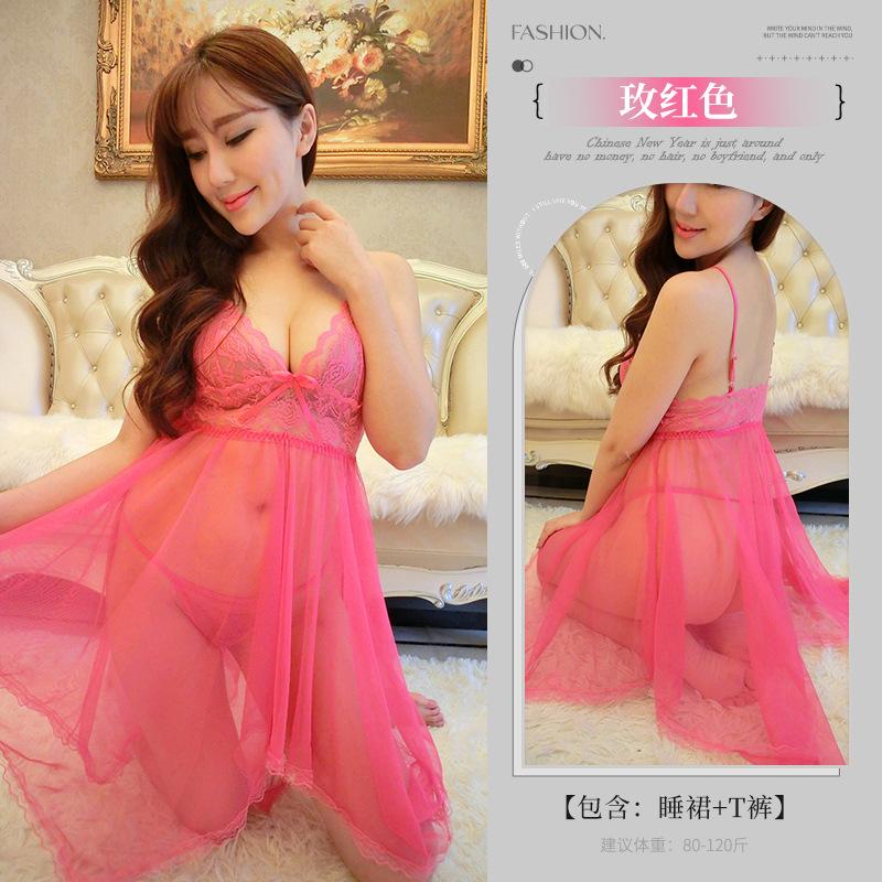 Sex underwear European and American sexy temptation suit women's transparent suspender large size lace mesh large size pajamas