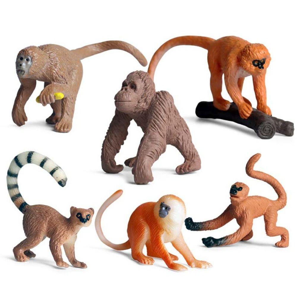 

Education Monkey Action Figures Wild Animal Orangutan Gorilla Model Christmas Gift 6Pcs brown set