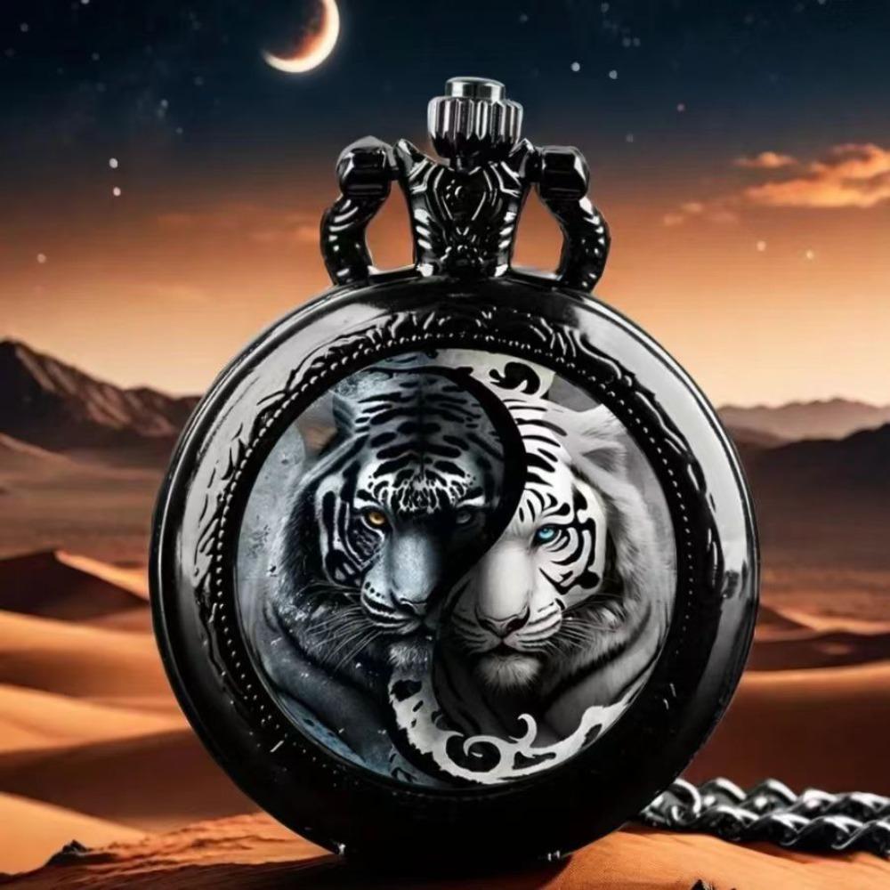 Color Pattern Medium Pocket Watch Retro Flip Decorative Necklace Watch Personality Trend Male and Female Students Quartz Watch