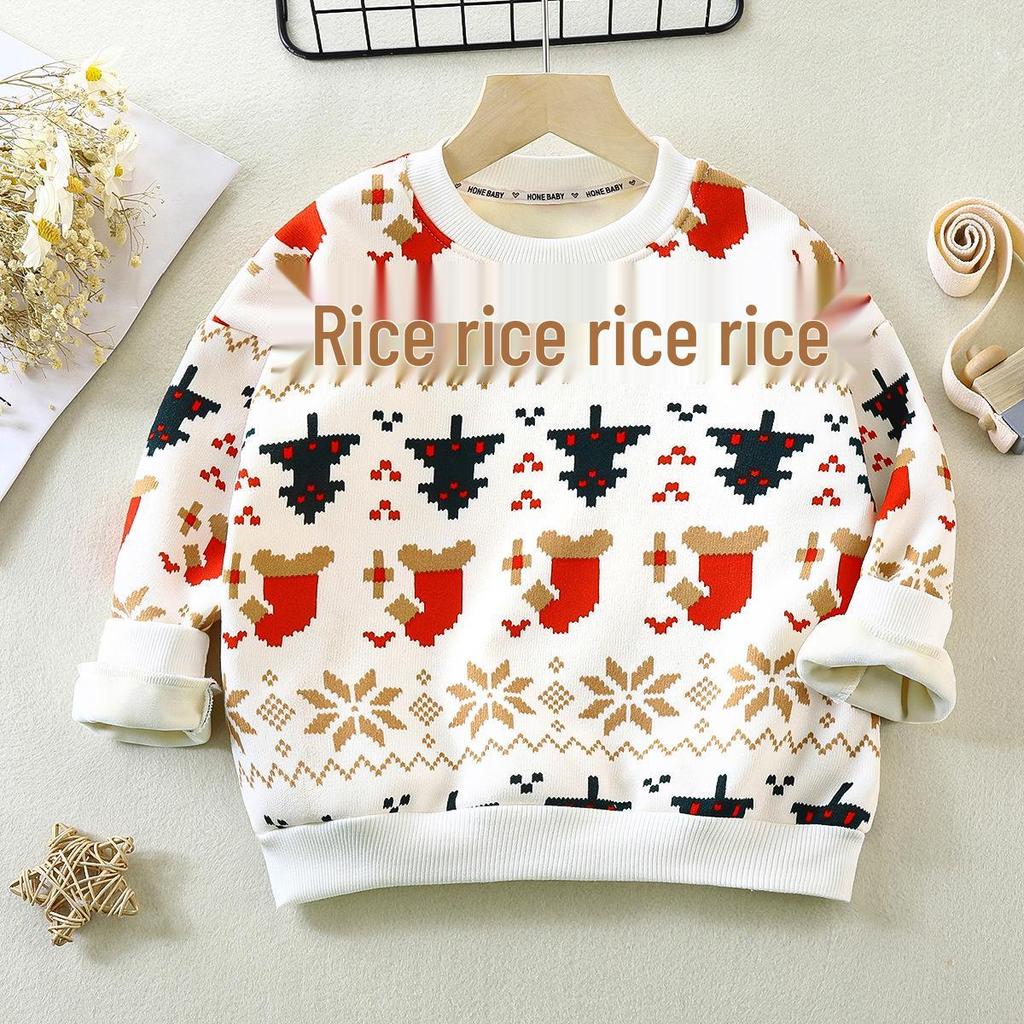 2025 New Year's Trendy Baby Fleece Sweatshirt - Warm Thickened Top for Girls & Boys