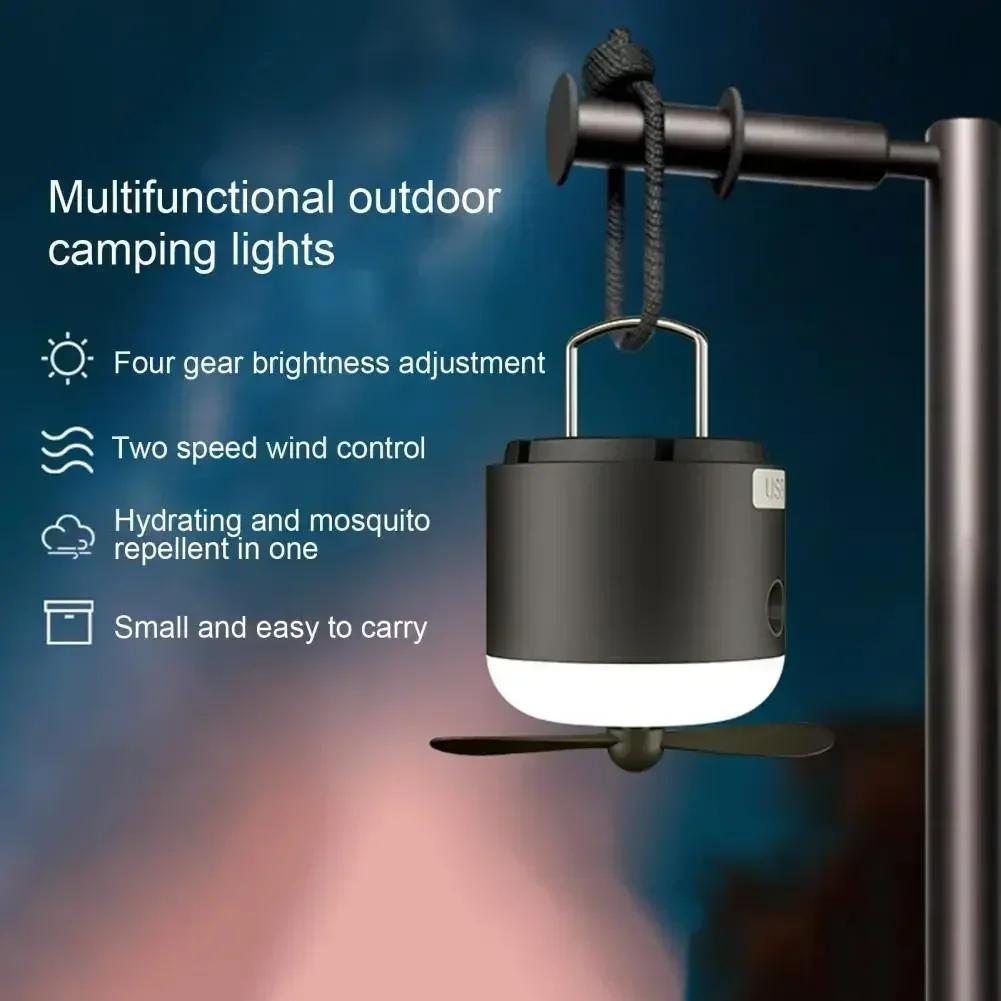2-in-1 Camping Tent Light with Fan – 4 Lighting Modes, Spray Function, IPX7 Waterproof, Rechargeable LED Lantern for Camping