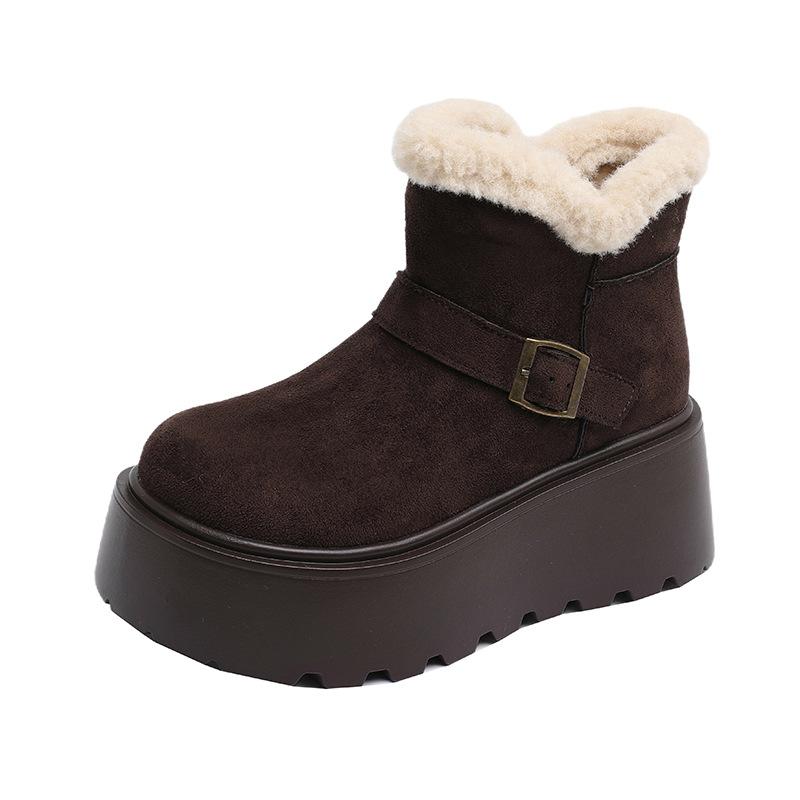 Varma och höga snökängor med tjock sula för dam 2025 nya höst- och vinter sammetsförtjockade enfärgade muffinsbotten korta bomullsskor