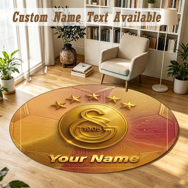 Round Rug Custom NameGalatasaray FC Pattern Non Slip Carpet Home Floor Decor