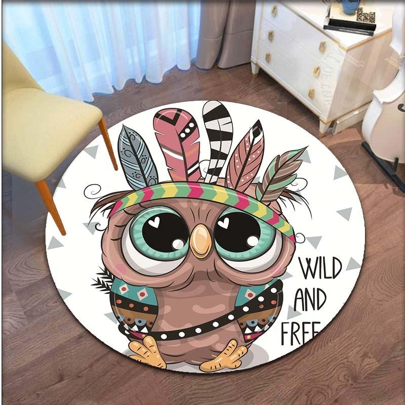 Cartoon Tier runder Teppich Teppich für Wohnzimmer Kinderzimmer Eule Elefant Löwe Bodenmatte Kinder Schlafzimmer
