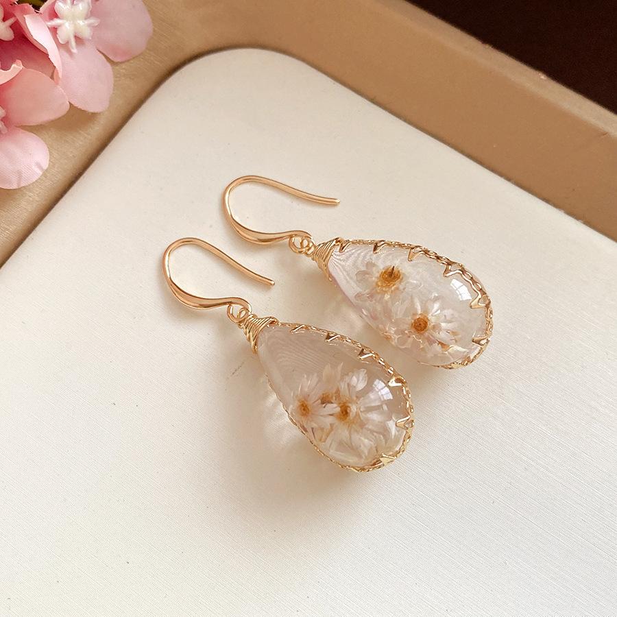K real gold electroplated oval flower ear hook sweet gentle temperament earrings light luxury high-end earrings