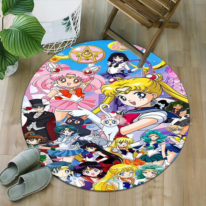 1pc Sailor Moon Carpet, Round Rug, Comfortable, Suitable for Entryways, Living Rooms, Office, And Bedrooms, Christmas Decoration