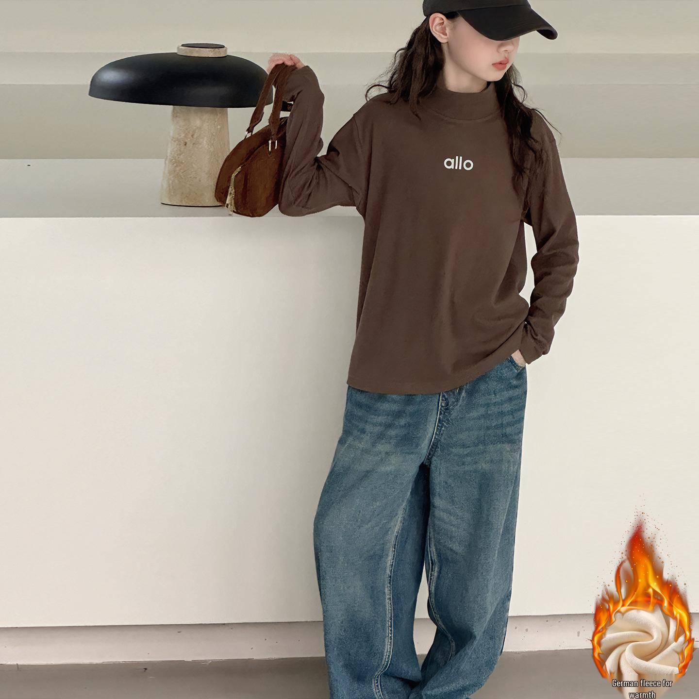 

Девичья осенне-зимняя теплая футболка из двустороннего бархата для детей старшего возраста - Коллекция 2025 140 cm