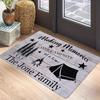 Family Camping Memories Carpet Mat with Deer Pine Tree Pattern Anti-Slip Rug Vintage Wood Design Home Decoration Floor Mat