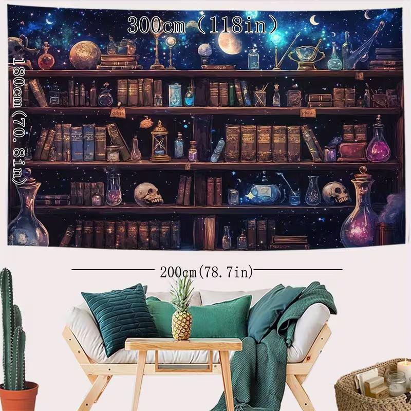 2D Gothic Apothecary Bookshelf Backdrop, Starry Night Magic Room Background