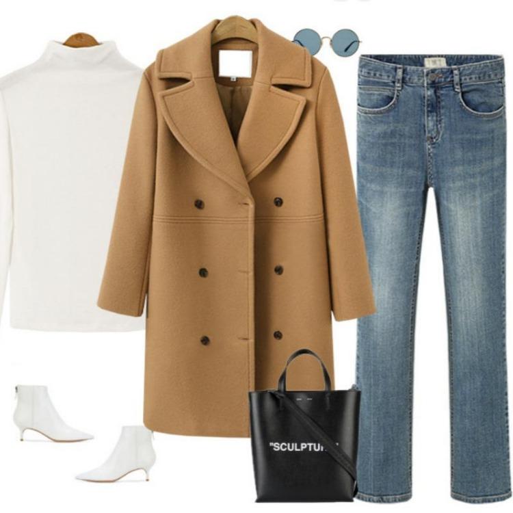 Women Plus Size Winter Woolen Trench Coat Double Breasted Mid Length Autumn Fashion Coat