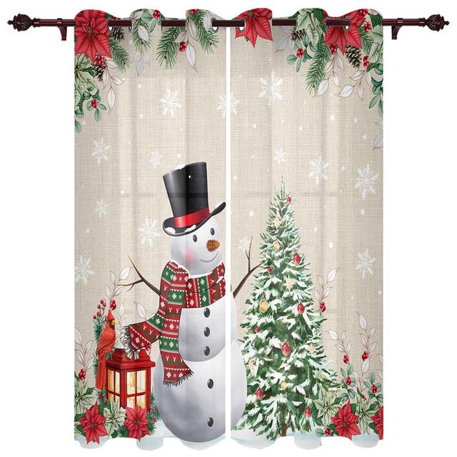 Christmas Tree Snowman Snowflake Window Curtains for Bedroom Luxury Kitchen Curtains Living Room Christmas Curtains