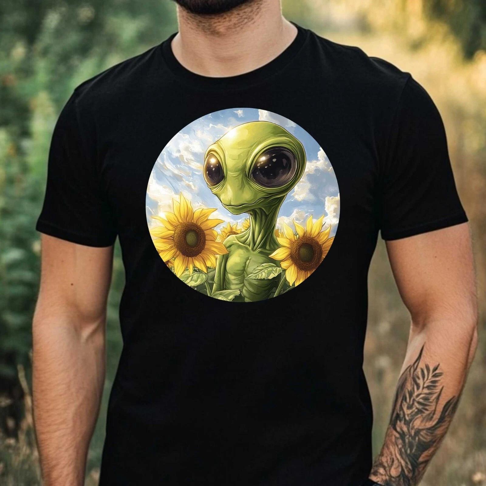 T-Shirt Herren Alien mit Sonnenblume Motiv Baumwolle Größe XS bis 5XL S