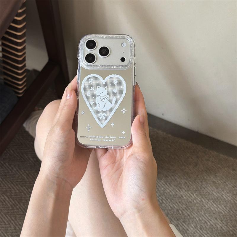 Cute White Love Cat Mirror for iphone11Promax/11Pro iPhone Case Cartoon Woman