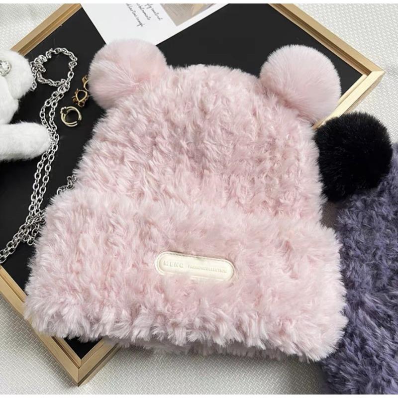 Winter Bear Ear Thermal Hat New Plush Women's Hat Loose Fashion Face Small Pullover Hat