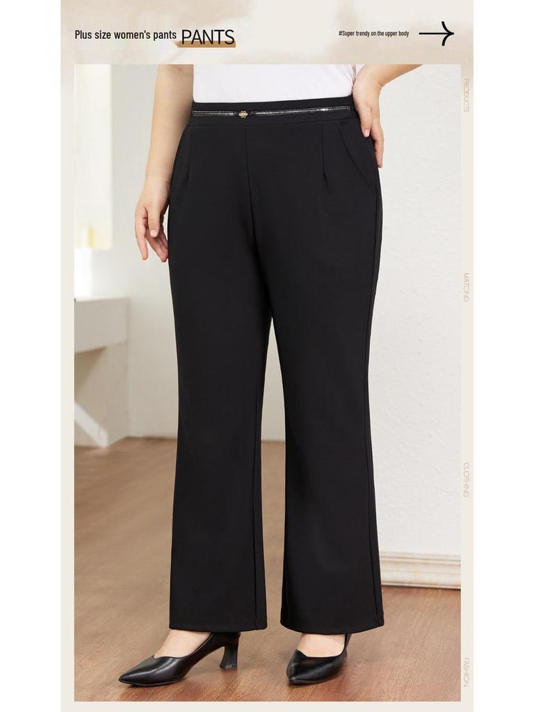 Plus Size Winter Fleece-Lined Silk Flare Pants for Middle-Aged and Elderly Women