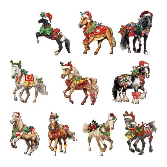 Christmas Horse Ornaments 2D Acrylic Vintage Horse Christmas Tree Hanging Decoration Western Theme Animal Ornaments for Xmas Tree Home Decor