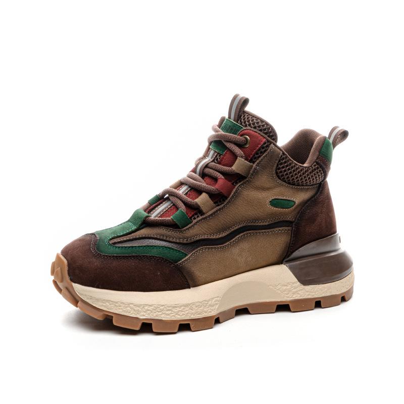 The First Layer of Cowhide Retro High-top Shoes for Women's Winter New Thick-soled Heightening Casual Cotton