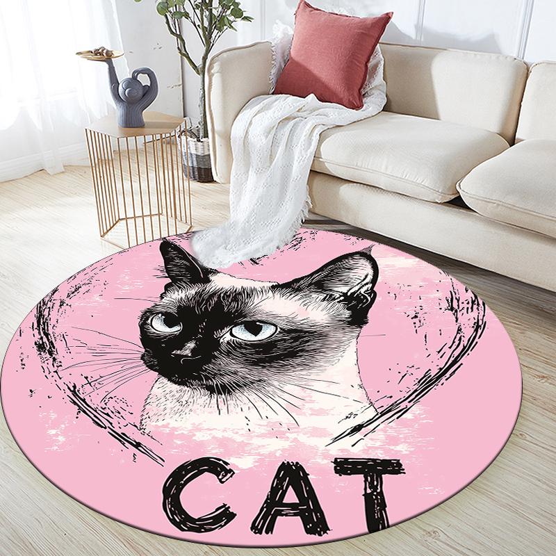 Pink Siamese Cat pattern round rug,Carpet Rug for Living Room Bedroom  Playroom ,Non-slip Floor Mat,Holiday Gifts and Birthday Gifts.