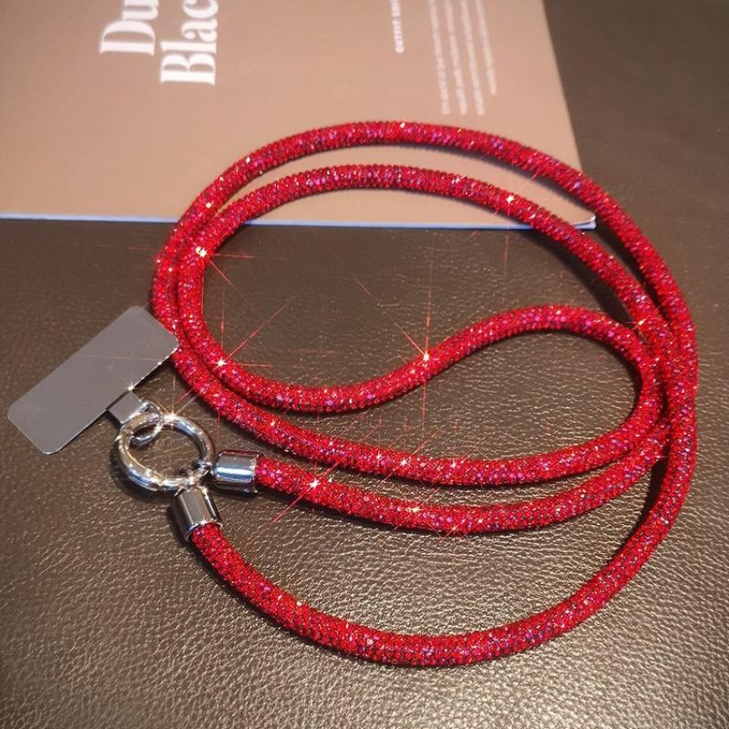 High-End Bling Diamant Crossbody Lanyard Verstellbar Lang Hals Hängendes Band Universal für Handy Ausweis Reise Geschenk A2 red