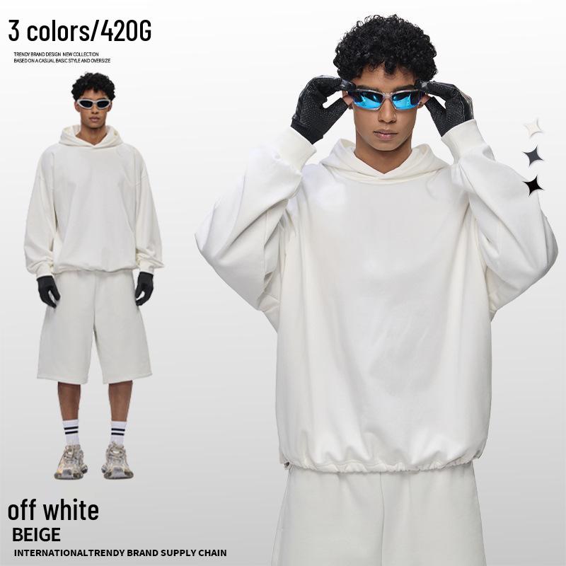 American Style Plus Size Terry Cloth Hoodie - Trendy, High-End, Heavyweight, Loose Casual Pullover for Men Extra Large