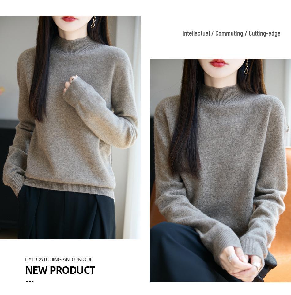 Women's Seamless Knit Base Layer Pullover - Autumn/Winter 2025, Half-High Neck, Long Sleeve, Versatile & Trendy Sweater.