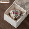 Hand Painted Nine Peach Ru Kiln Flower Mouth Teacup Ancient Tea Bowl Jug Tea-tasting Meditation Cup Jianzhan Master Cups Craft