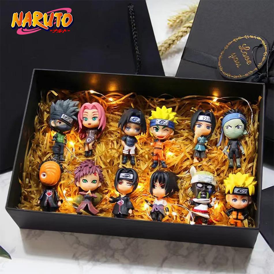 12pcs/set Anime Figure Naruto Shippuden Hinata Sasuke Itachi Kakashi Gaara Action Figure Q Version PVC Figures Toys Gift
