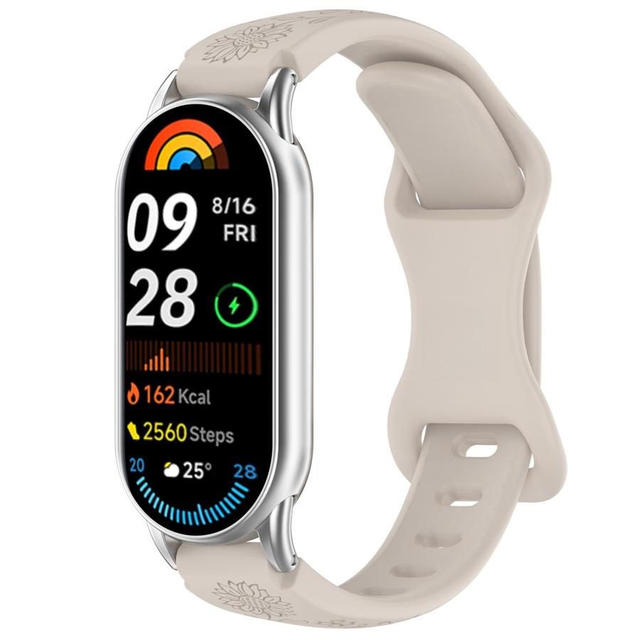 For Xiaomi Band 10 9 8 Silicone Watch Strap 3D Carving Flowers Smart Watchband Replacement Bracelet for Xiaomi Miband 8 9 NFC Strap Engraved Bracelet