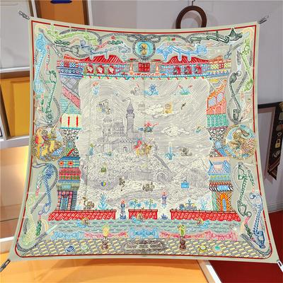 90Cm Casual Fashion Twill Silk Scarf For Women Ocean Castle Print Wraps Headband Shawl Stoles Hijab Lady Square Foulard Bandana