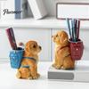 Hand Painted Dog Stationery Holder Golden Puppy Backpack Pen Holder, Cute Animal Storage Ornament, Resin Desktop Organizer, for Office And Study Craft