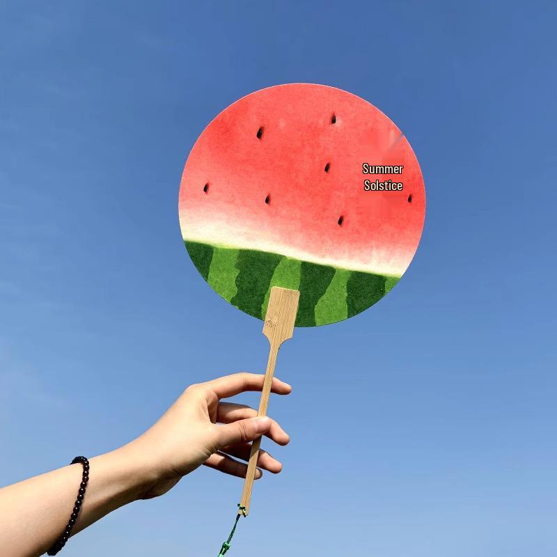 Rabat dla nowych przybyszów: Ręcznie malowany wachlarz arbuzowy - Przenośny, Kreatywny styl chiński na lato
