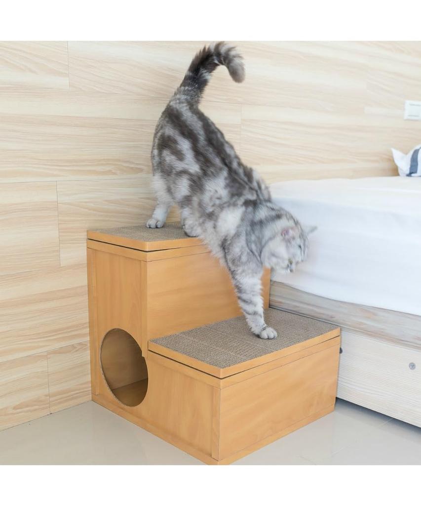 Happy Days 2-stufige Katzentreppe mit Kratzschutz, hohe Dichte, für Katzen, ältere Katzen, Verletzungen, Tragkraft, Kratzschutz, Treppen, Haus, Katzen, Prävention, 10 kg, rutschfest