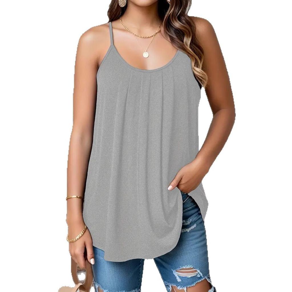 Women's Summer Vest Pleated Thin Shoulder Strap Loose Casual Vest