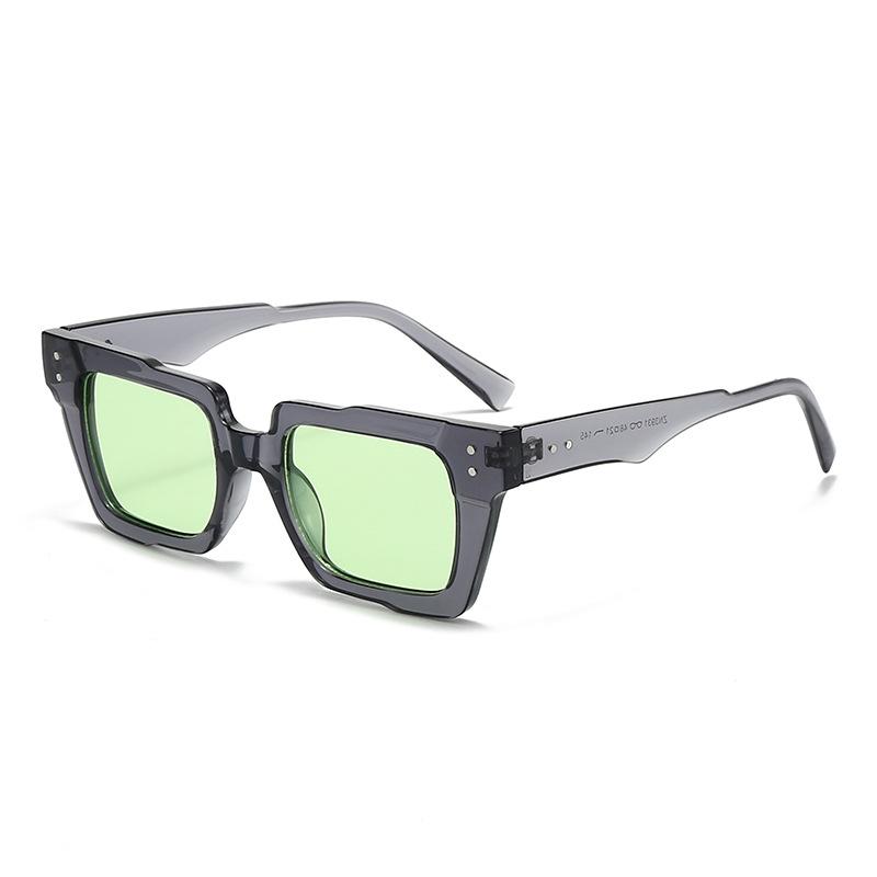 New Vintage Thick Leg Square Sunglasses Women Men Fashion Rice Nail Green Sun Glasses UV400