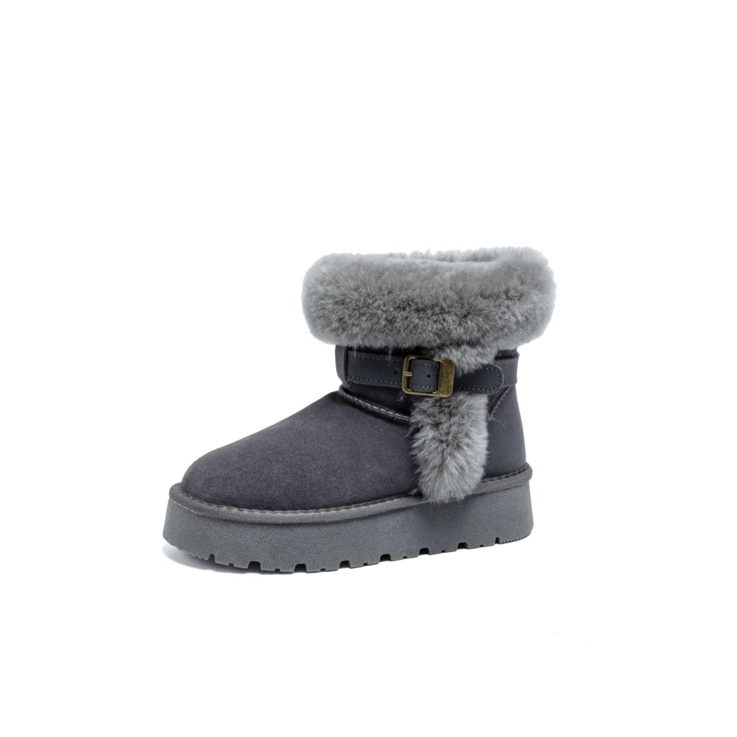 

Winter thick-soled cow anti-velvet real-fur belt buckle snow boots short boots piled and thickened warm bread cotton shoes 40