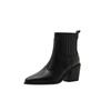 Fashion Kaky's New Cowhide Thick High Heel Pointed Large Women's Shoes Short Boots