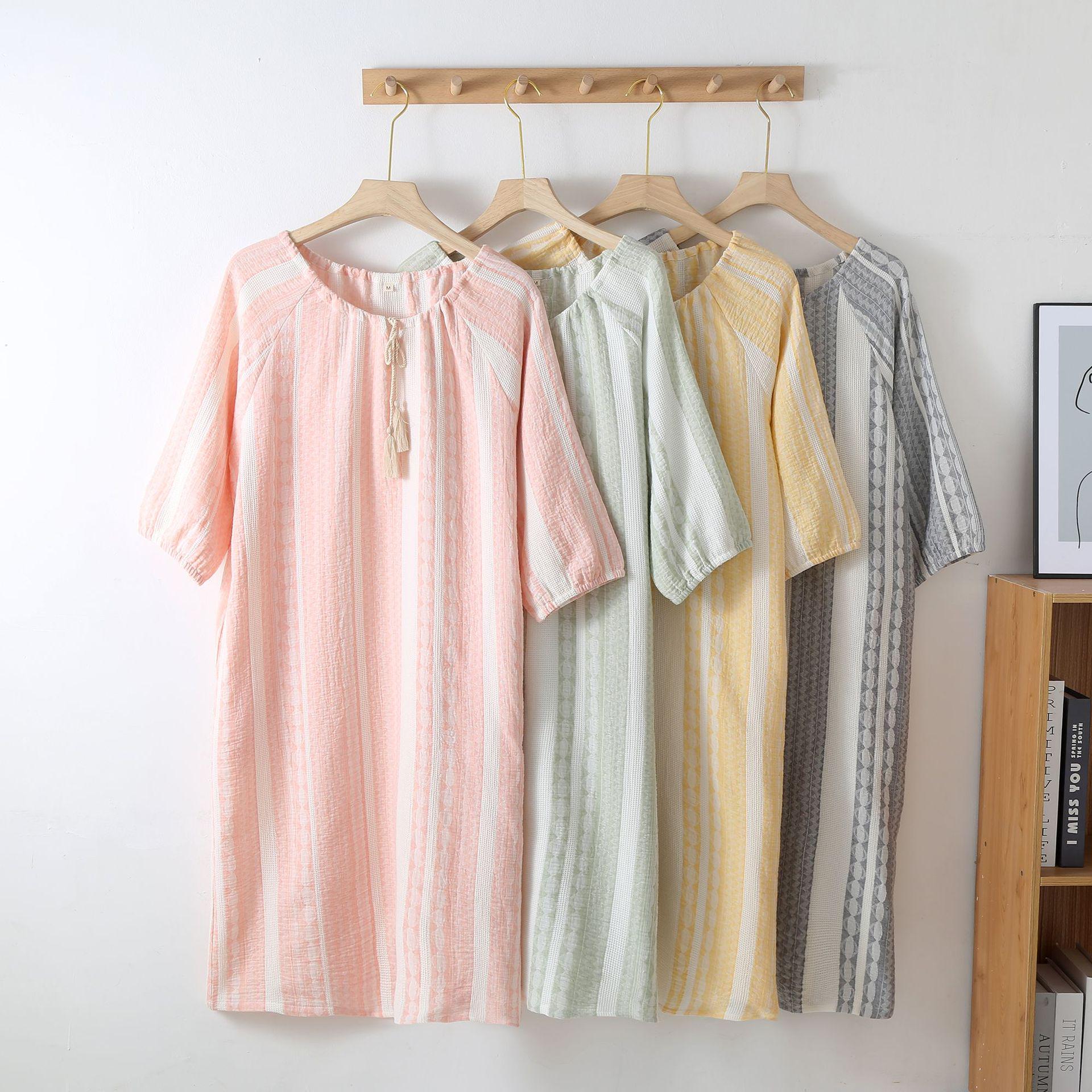 

Women s Summer Cotton Gauze Nightgown - Seven-Sleeve, Loose, Mid-Length Pullover Dress One Size (Recommended 158-178 cm; Under 160 jin)