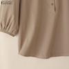 ZANZEA Women Casual Round Neck Solid Color 3/4 Sleeve Cotton Blouse
