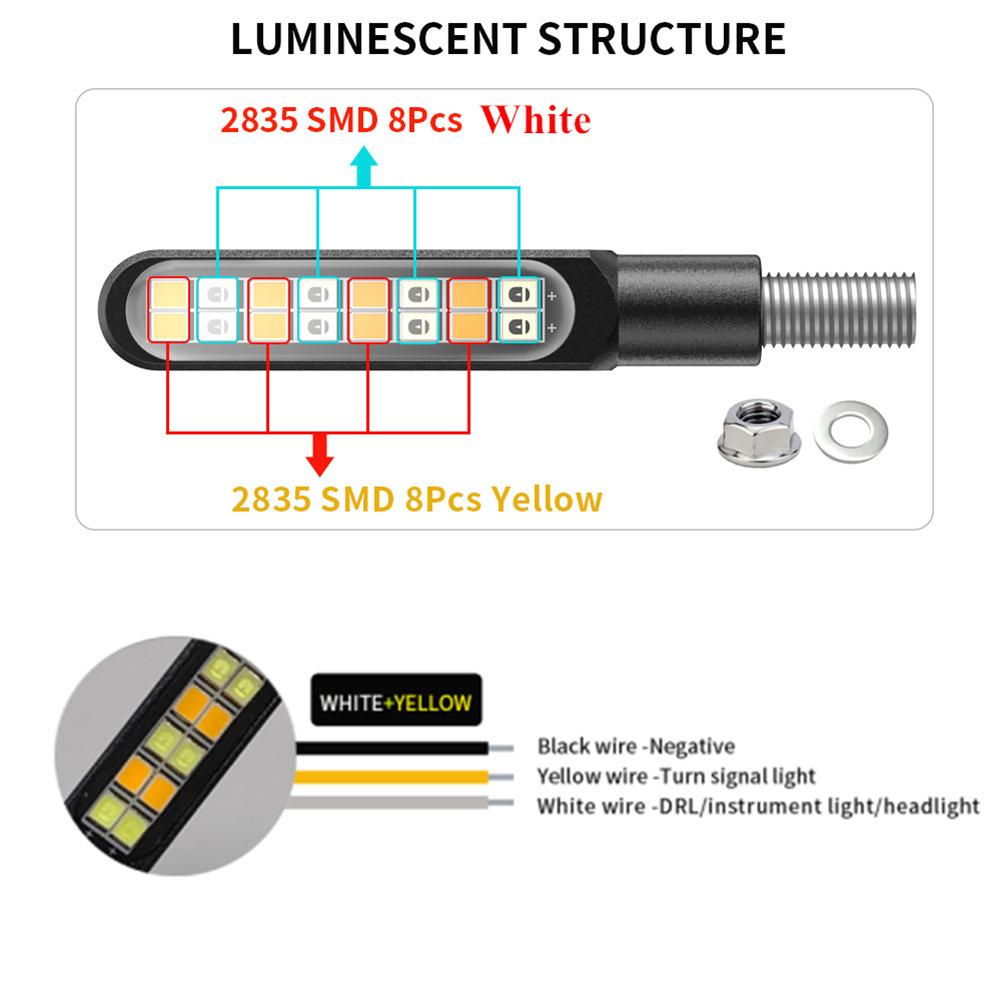 2Pcs 16LED 12V Dynamic Flowing Moto Light Turn Signals DRL CNC IP68 Waterproof