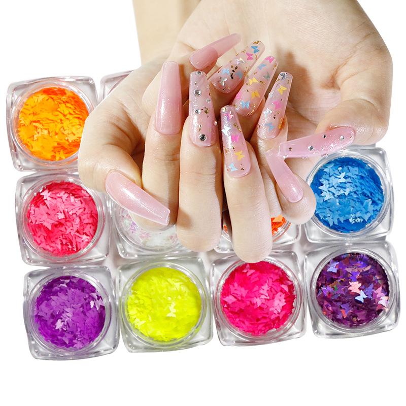 12 Colors Laser Butterfly Glitter Shiny Lip Gloss Glittering DIY Decor Butterflies Laser Flakes Lipgloss Base Mix Decorations 3g